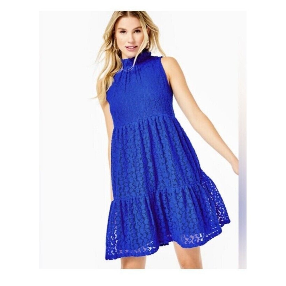 Lilly Pulitzer Dress Women XS Cornelia Swing Lace Blue Dress with Pockets NEW